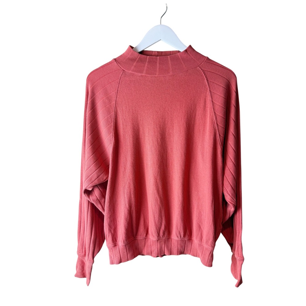 Free People FP Beach Mock Neck Ribbed Raglan Sweater Coral Pink Size Medium